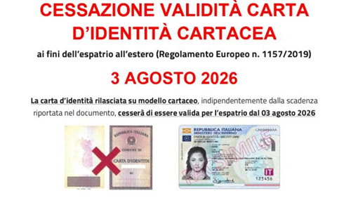 Scadenza delle carte d'identità rilasciate su modello cartaceo
